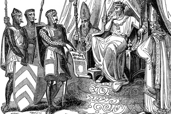 An illustration of the barons compelling King John to ratify Magna Carta, 1215. (Photo by The Print Collector/Print Collector/Getty Images) An illustration of the barons compelling King John to ratify Magna Carta, 1215. (Photo by The Print Collector/Print Collector/Getty Images)