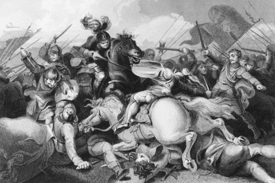 Richard III's Yorkist troops fight Lancastrians in the battle of Bosworth, during the Wars of the Roses, 22 August 1485. King Richard was killed by Henry of Richmond, who became Henry VII. Engraving after Philip James de Loutherbourg. (Photo by Hulton Archive/Getty Images) Battle of Bosworth, 22 August 1485