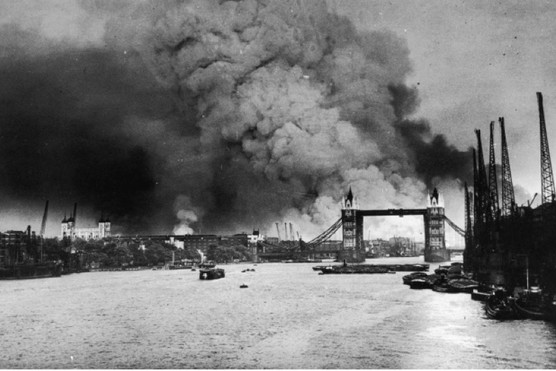 London burns behind Tower Bridge on 7 September 1940