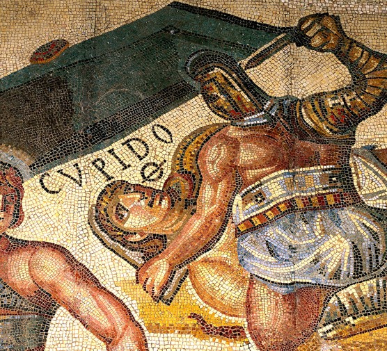 This 4th-century AD mosaic from Terranova near Tuscolo depicts gladiators locked in combat, capturing the drama and choreography of the arena in late Roman Italy. Even as public spectacles waned in some parts of the empire, scenes like this show how gladiatorial fighting remained a potent form of popular entertainment.