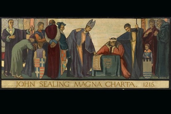 A 20th-century painting shows John applying his seal to the 1215 charter