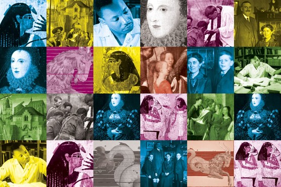 A montage of moments and faces from history.