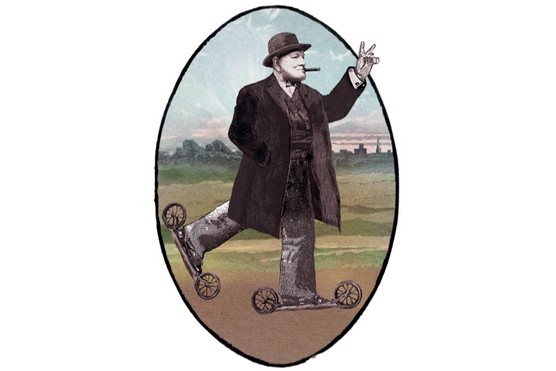 Winston Churchill on roller skates