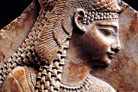 This bas-relief fragment from the Ptolemaic period portrays Cleopatra VII, the last active ruler of ancient Egypt. As both a Greek-speaking monarch and a pharaoh, Cleopatra embodied the cultural fusion of Hellenistic Egypt