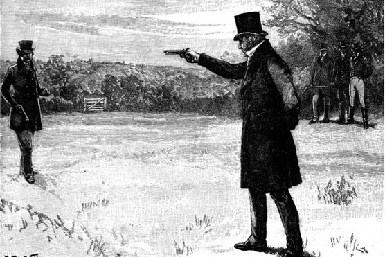 The Duke of Wellington and the Earl of Winchilsea in a duel at Battersea Fields. (Culture Club/Getty Images) The Duke of Wellington and the Earl of Winchilsea in a duel at Battersea Fields. (Culture Club/Getty Images)