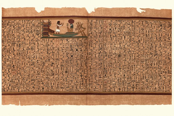 Ancient Egyptian papyrus showing cursive hieroglyphs