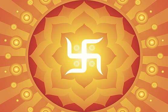 A spiritual swastika on a lotus background.