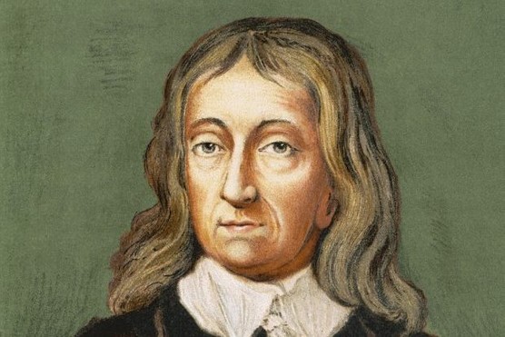 Engraved portrait of British poet and politician John Milton