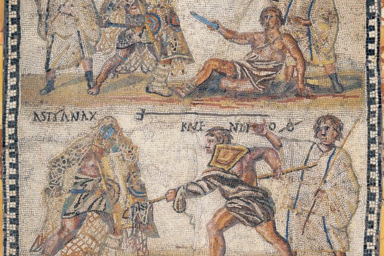 Mosaic showing gladiators, Roman Civilization, 4th century