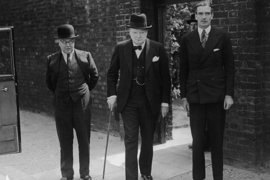 Winston Churchill leaves a cabinet meeting
