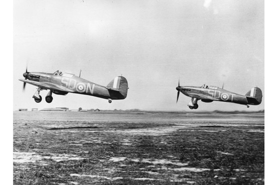 Hurricane fighter planes taking off from Gravesend after being refuelled and rearmed, during the Battle of Britain. (Photo by Central Press/Getty Images)
