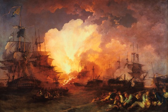The battle of the Nile, fought at night in the Abu Qir Bay near Alexandria. (Art Media/Print Collector/Getty Images)
