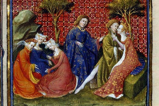 Scene from 'Mort d'Arthur', 14th century. Sir Lancelot of the Lake and Queen Guinevere seen embracing by King Arthur. (Photo by Ann Ronan Pictures/Print Collector/Getty Images) Sir Lancelot of the Lake and Queen Guinevere seen embracing by King Arthur in a medieval illustration