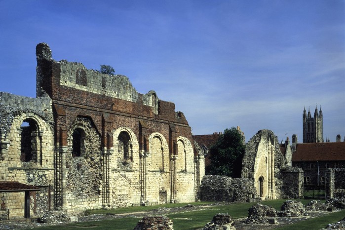 The ruins of St Augustine’s Abbey in Canterbury. Founded in 598 by St Augustine, the abbey became one of the most important centres of early Christianity in England.