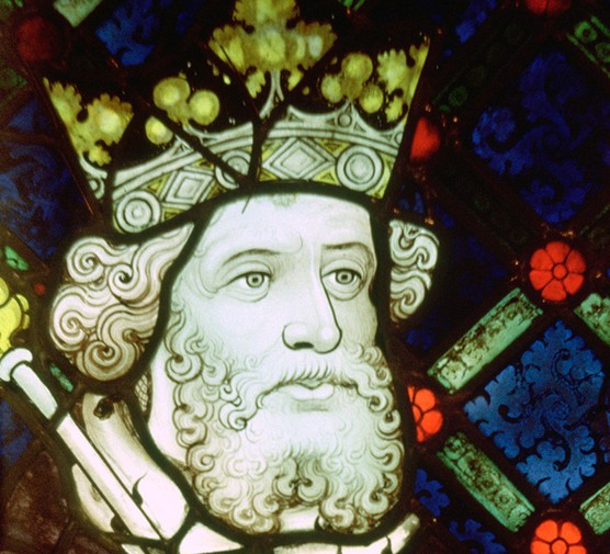 Stained glass image of King Cnut
