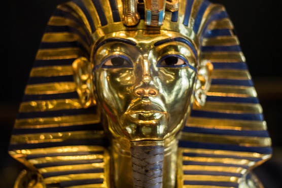 The solid gold death mask of ancient Egyptian pharaoh Tutankhamun, now held in the Egyptian Museum in Cairo (Photo by Fayed El-Geziry/Pacific Press/LightRocket via Getty Images)