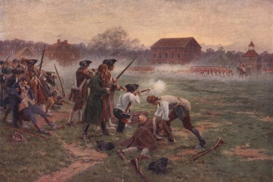 Minutemen facing British soldiers on Lexington common