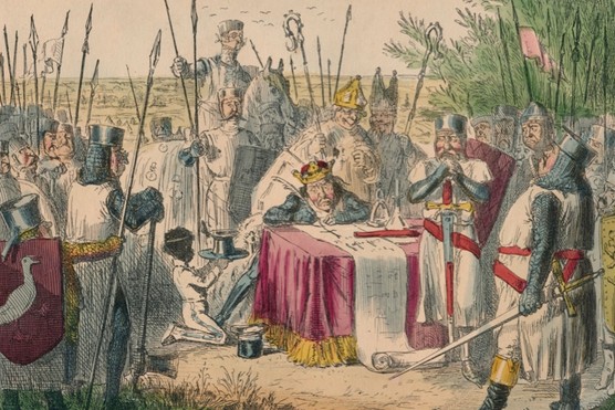 A c1850 satirical illustration of King John signing Magna Charta. (Photo by the Print Collector/Getty Images) A c1850 satirical illustration of King John signing Magna Charta. (Photo by the Print Collector/Getty Images)