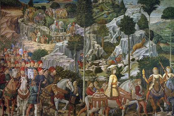 'The Journey of the Magi' by Benozzo Gozzoli, commissioned by Piero the Gouty for the Palazzo Medici Riccardi. It features his son Lorenzo, who would become known as Lorenzo the Magnificent, as one of the three kings