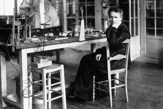 Chemist Marie Curie (1867–1934) in her laboratory. She shared a Nobel Prize in Physics in 1903 with her husband Pierre for their work in radioactivity. (Photo by Hulton-Deutsch Collection/CORBIS/Corbis via Getty Images)
