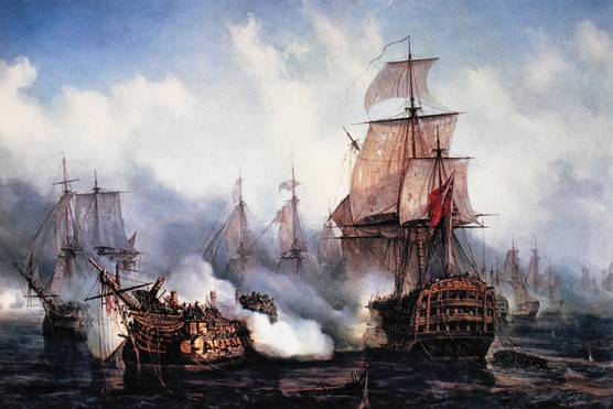 A painting by Louis Philippe Crepin depicting the battle of Trafalgar, 1805. (Photo by Universal History Archive/UIG via Getty Images)