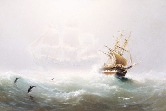 A vessel at sea comes across the mythical ghost ship The Flying Dutchman