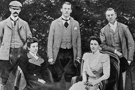 Joseph Chamberlain (far right) pictured with his sons Neville (far left) and Austen, daughter Hilda (front left) and third wife, Mary Endicott (Photo by Three Lions/Hulton Archive/Getty Images) Joseph Chamberlain (far right) pictured with his sons Neville (far left) and Austen, daughter Hilda (front left) and third wife, Mary Endicott (Photo by Three Lions/Hulton Archive/Getty Images)