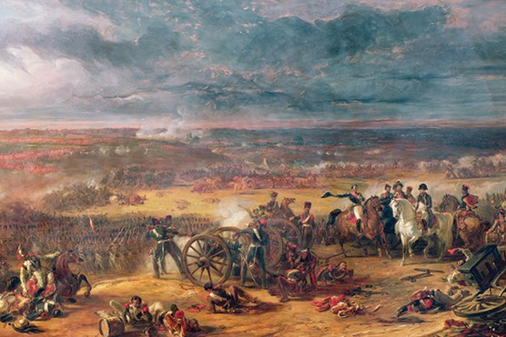 Napoleon watches on as the fighting at Waterloo unfolds in this 1843 painting