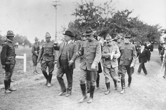 Theodore Roosevelt visiting a US army camp, c1918. (Photo by The LIFE Picture Collection/Getty Images)