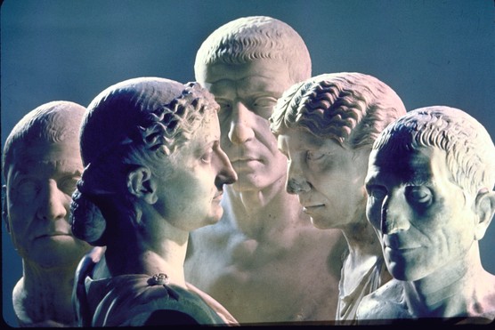A group of five marble busts of typical early Roman citizens. The empire expanded by absorbing the peoples it defeated, giving rights and obligations to former outsiders. (Photo by Gjon Mili/The LIFE Picture Collection/Getty Images)