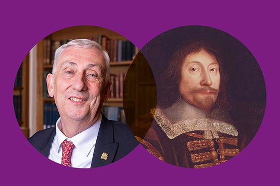 Sir Lindsay Hoyle and William Lenthall with a purple background.