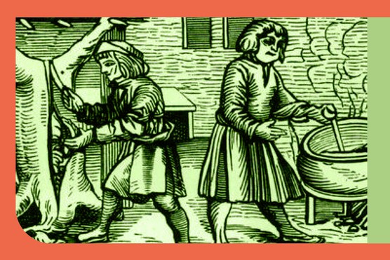 A woodcut showing the interior of a kitchen in Elizabethan England. (Hulton Archive/Getty Images)