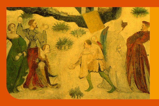 Detail of a snowball fight in a medieval fresco (c1400) from a series of frescos depicting the Cycle of the Months in the Torre dell'Aquila (Eagle Tower) in Buonconsiglio Castle, Trento, Italy. (Image by Alamy)