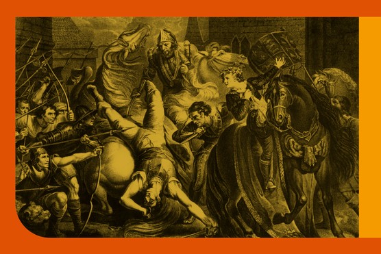 The death of Wat Tyler', 1859. Tyler was a leader of the 1381 Peasants' Revolt in England, which saw a group of rebels march on London to oppose the institution of a poll tax and demand economic and social reforms. He was killed by officers loyal to King Richard II during negotiations at Smithfield, London. (Photo by Print Collector/Getty Images)