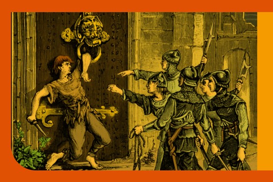 A 19th-century lithograph showing a medieval criminal claiming sanctuary by placing his arm through the ring on a church door (Picture by Bridgman)