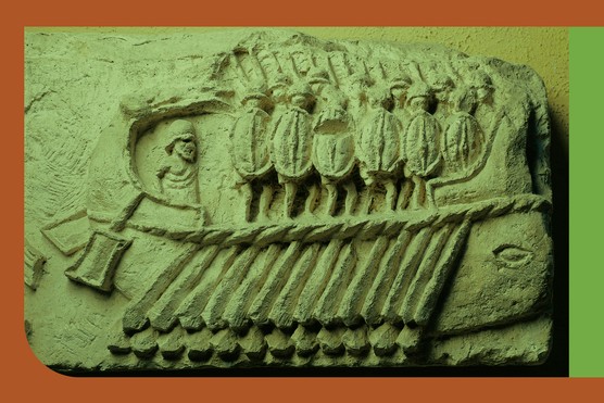 A cast of a Roman warship carrying armed soldiers. (Photo By DEA / G. NIMATALLAH/De Agostini/Getty Images) A cast of a Roman warship carrying armed soldiers. (Photo By DEA / G. NIMATALLAH/De Agostini/Getty Images)
