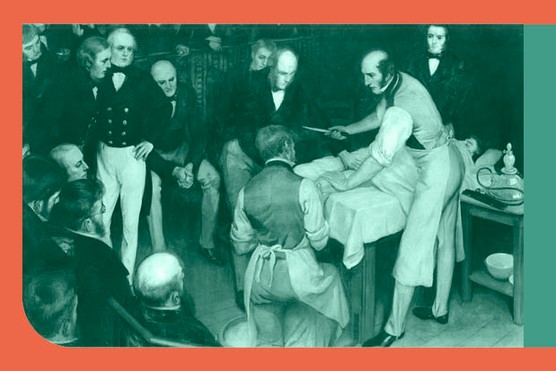 The surgeon Robert Liston prepares to cut open a patient in the first half of the 19th century. Known as the “fastest knife in the west end”, Liston could remove a leg in less than 30 seconds. For most patients, however, the agony was more prolonged. (Wellcome Library, London)