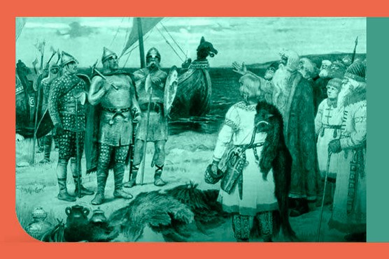 The legendary Varangian (Viking mercenary) Rurik and his brothers arrive in Staraya Ladoga. (Photo by Fine Art Images/Heritage Images/Getty Images)