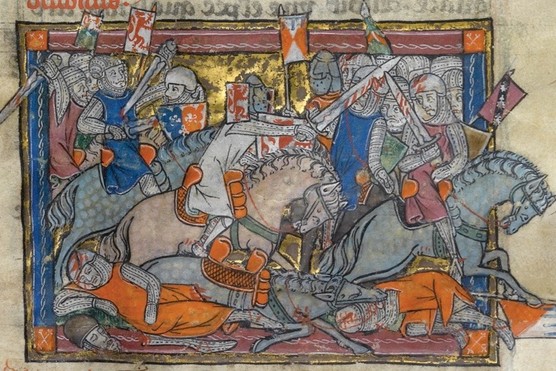 An illustration depicting King Arthur fighting the Saxons, from the Rochefoucauld Grail. The absence of a clear and present origin for King Arthur has created a ‘void’ which many are keen to fill, says Miles Russell. (Photo by Fine Art Images/Heritage Images/Getty Images) An illustration depicting King Arthur fighting the Saxons, from the Rochefoucauld Grail. The absence of a clear and present origin for King Arthur has created a ‘void’ which many are keen to fill, says Miles Russell. (Photo by Fine Art Images/Heritage Images/Getty Images)