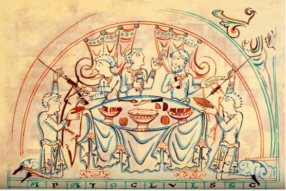 An illustration of an 11th-century banquet. In the Middle Ages, who you were and what you did for a living had great bearing on what you were allowed to eat – and when. (Photo by The Print Collector/Print Collector/Getty Images) Medieval banquet