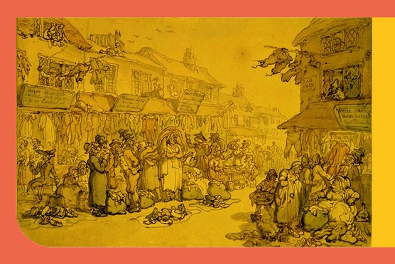An ink drawing of a London 'rag fair' where old clothes and textiles were traded, c1800. (Image by Alamy) An ink drawing of a London 'rag fair' where old clothes and textiles were traded, c1800