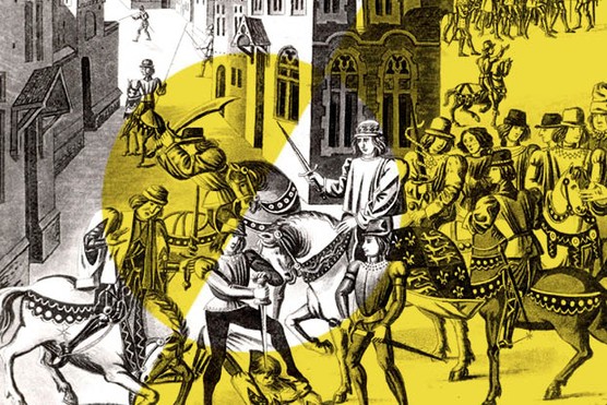 The Peasants' Revolt of 1381 in England began in Brentwood, Essex as a protest at the collection of poll tax and reached a climax at Smithfield, London. Richard II (1367-1800) met the Kentish peasants who, under Watt Tyler (d1381), were demanding the end of serfdom. During the meeting William Walworth (d1385) Lord Mayor of London, wounded Wat Tyler who was taken to St Bartholomew's Hospital but was later dragged out of the hospital and beheaded. 19th century lithograph. (Photo by: Universal History Archive/UIG via Getty Images)