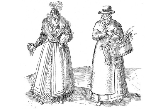 English countrywoman (right) with a lady of the court. From ‘Civitates Orbis Terrarum’, 1572. (Photo by Ann Ronan Pictures/Print Collector/Getty Images) English countrywoman (right) with a lady of the court. From ‘Civitates Orbis Terrarum’, 1572. (Photo by Ann Ronan Pictures/Print Collector/Getty Images)