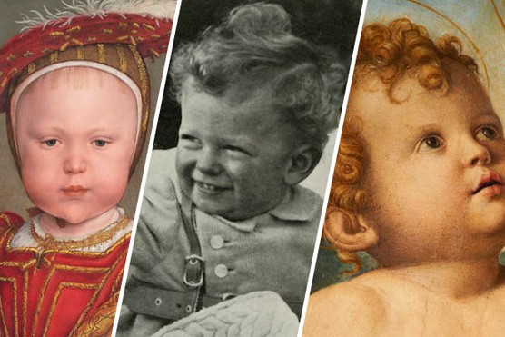 A collage showing historical babies. Edward VI as a baby, Edward VIII as a baby, and a depiction of the baby Jesus.