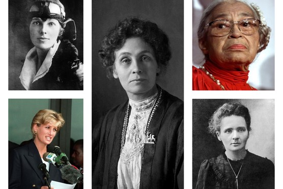 Amelia Earhart, Princess Diana, Emmeline Pankhurst, Rosa Parks and Marie Curie. (Photo by Getty Images)