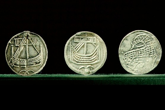 Coins depicting Viking longships