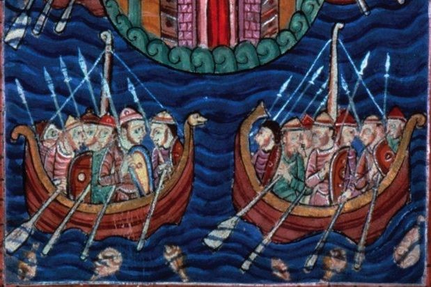 Painting of Vikings in ships