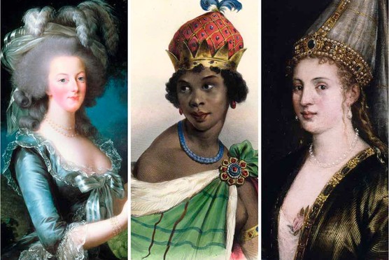 L to R: Marie Antoinette of France, Njinga of Ndongo and Matamba, Hurrem (also known as Roxelana)