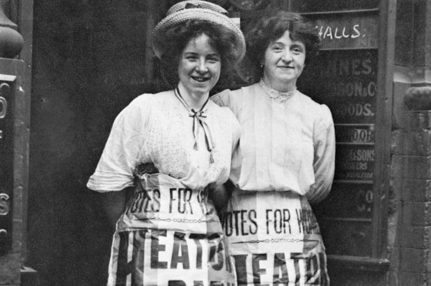 Women's history - Getty Images Photo of Mabel Capper and Patricia Woodlock advertising a meeting, Manchester, Lancashire, July 1908