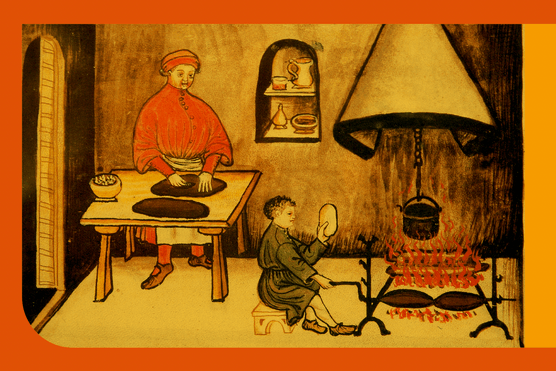 A child cooks on an open fire in a medieval home (Photo by: Prisma/Universal Images Group via Getty Images)